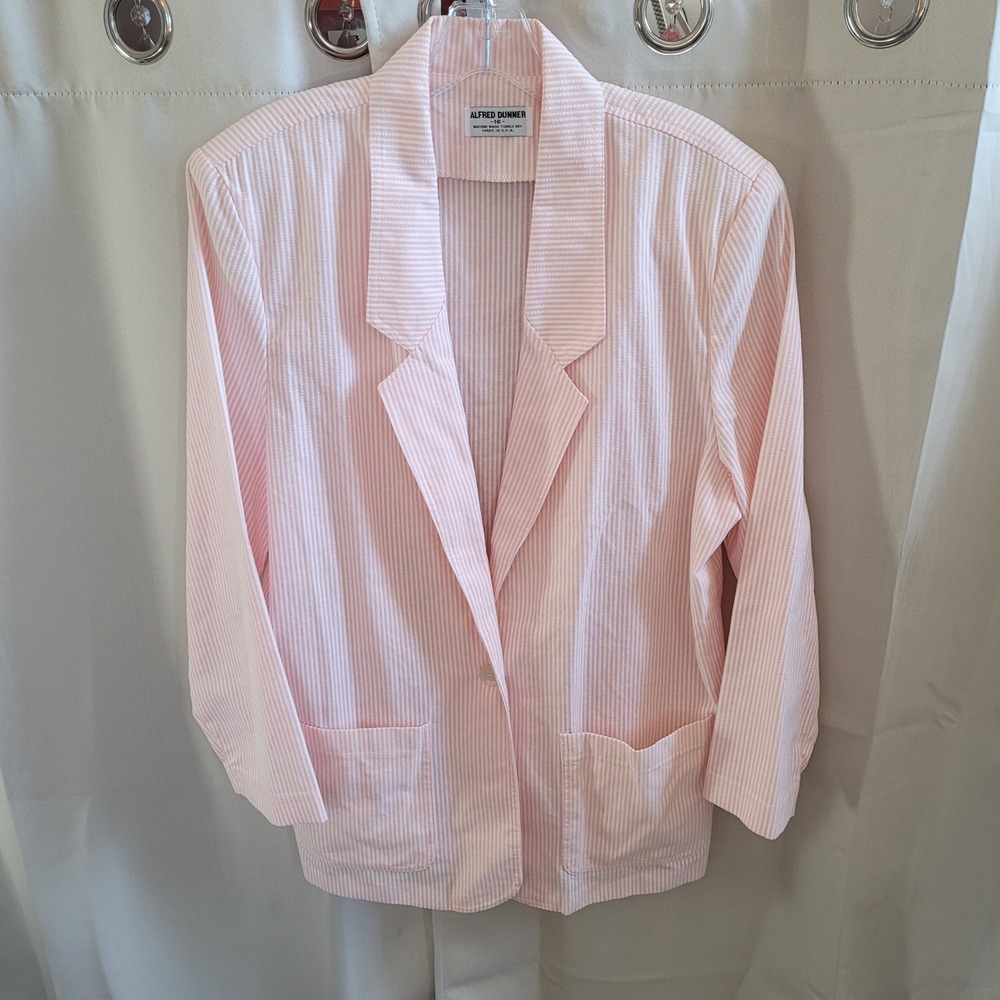 Preppy Women Seersucker Blazer 16 Stripe Lightweight Coastal Preppy Pastel 21722